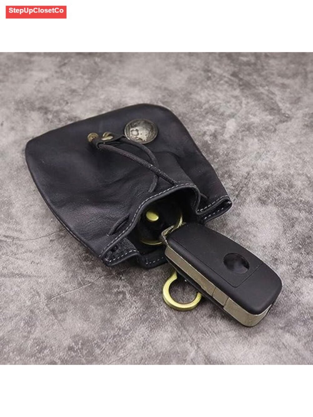 Genuine Leather Drawstring Coin Purse Vintage Pouch with Metal Clasp Mini - Picture 4 of 6